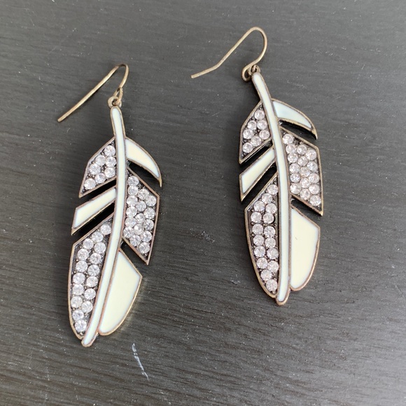 Jewelry - Rhinestone Enamel Feather Earrings